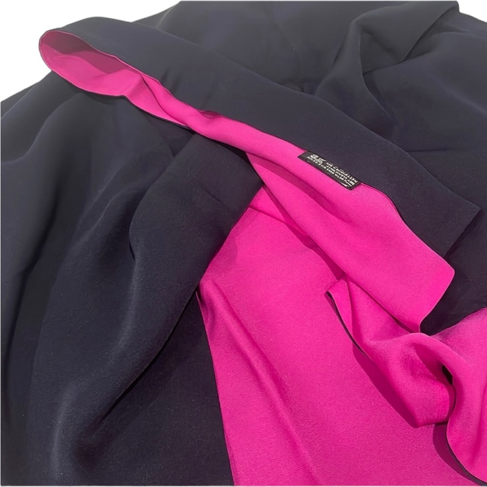 Vintage Double Sided Chanel Silk Scarf. Black reverses to magenta.